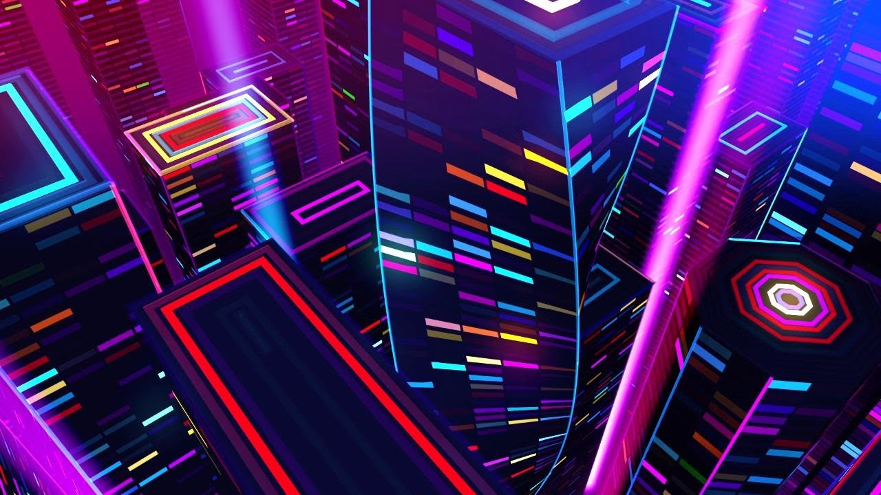 4K Screensaver | Flying Over a Neon City of Lights | Futuristic Night City Ambience | 8H (No Sound)