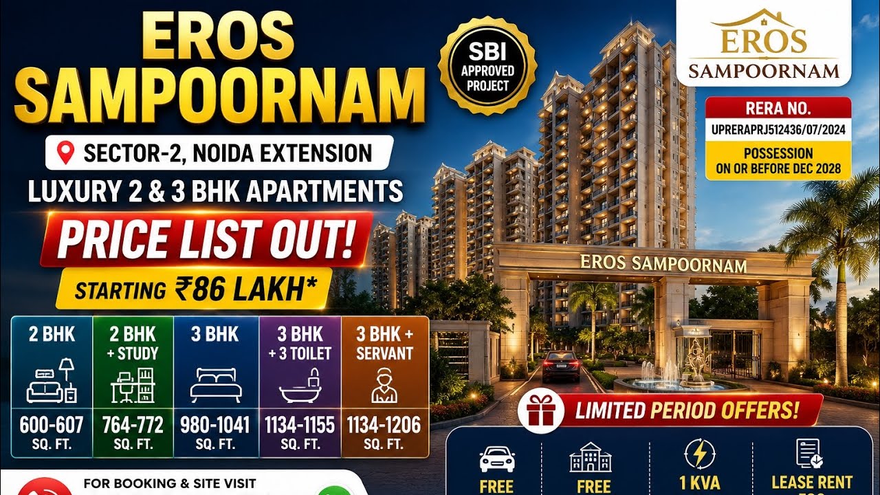Eros Sampoornam Price List Out | Luxury Flats Starting ₹86 Lakh | Noida Extension
