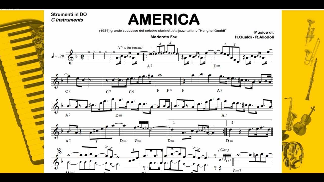 AMERICA (Henghel Gualdi) foxtrot: Playalong Backing Track Sheet Music C B♭ E♭ Clarinet variations