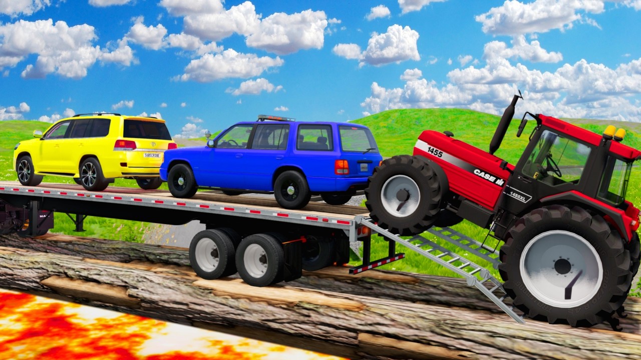 Flatbed Truck Mcqueen | Transportation with Truck - Pothole vs Car #41 - BeamNG.Drive