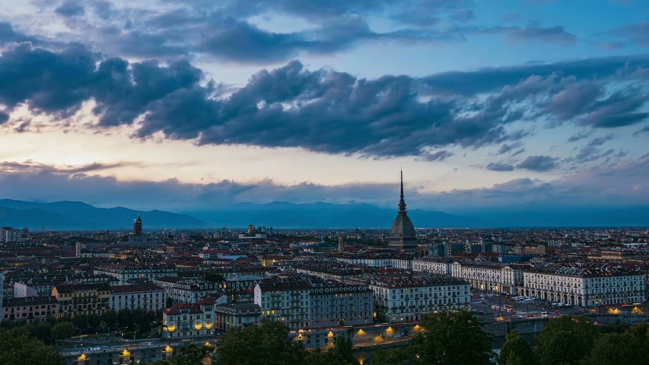 Sunset at Torino Italia (Turin, Italy) | Time lapse | 4K Footage