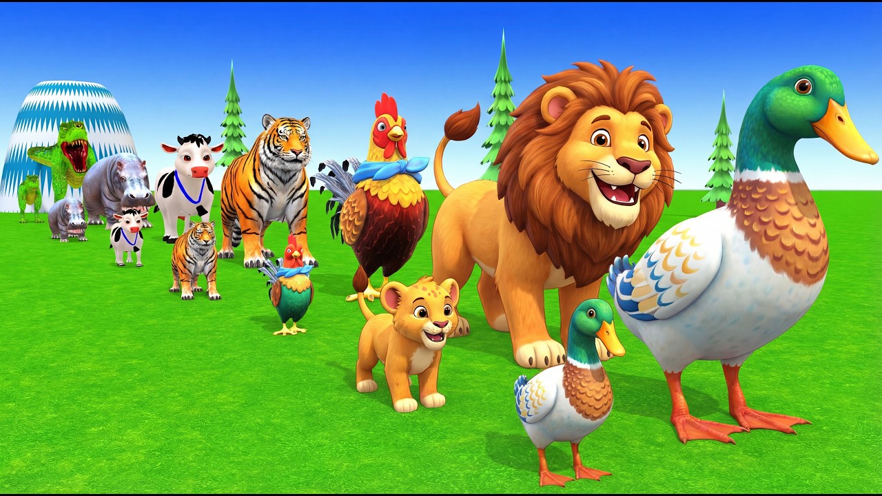 Long Slide Game With Cow Elephant Gorilla Hippopotamus Tiger 3d Animal Game Funny 3d AnimalsVideo