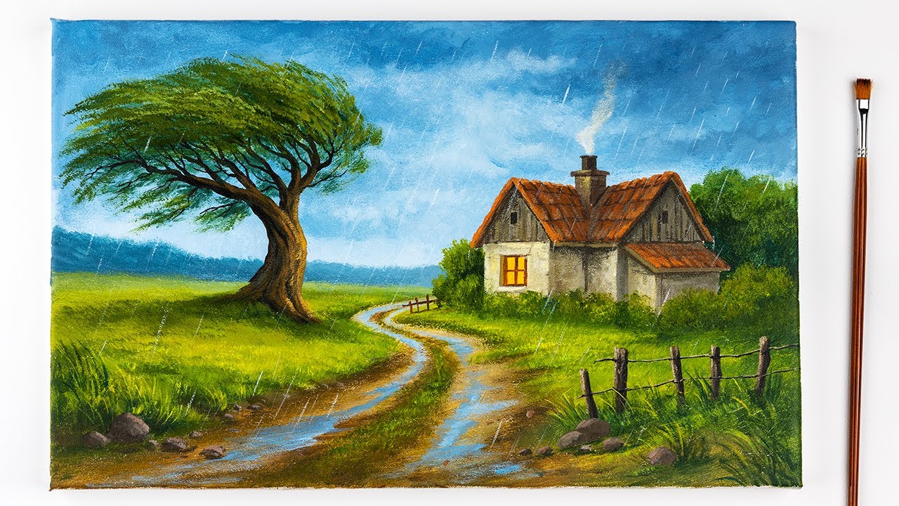 Landscape painting / Easy step by step Painting Tutorial 