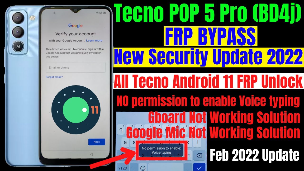 Tecno POP 5 Pro (BD4j) Frp Bypass New Security  Android 11 Update / Google Mic Not Working Solution