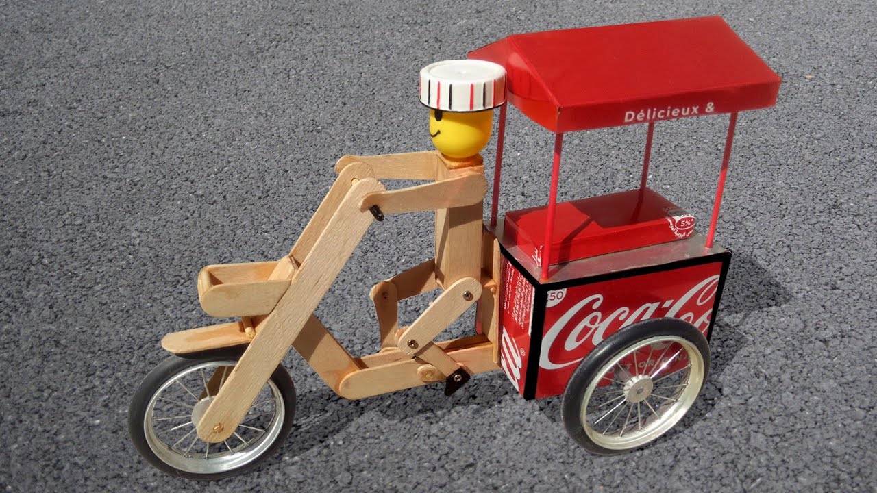 Make A Coca-cola Cycle Rickshaw With Robot | Ice Cream Trolley From Coca cola Cans | Electric Bike