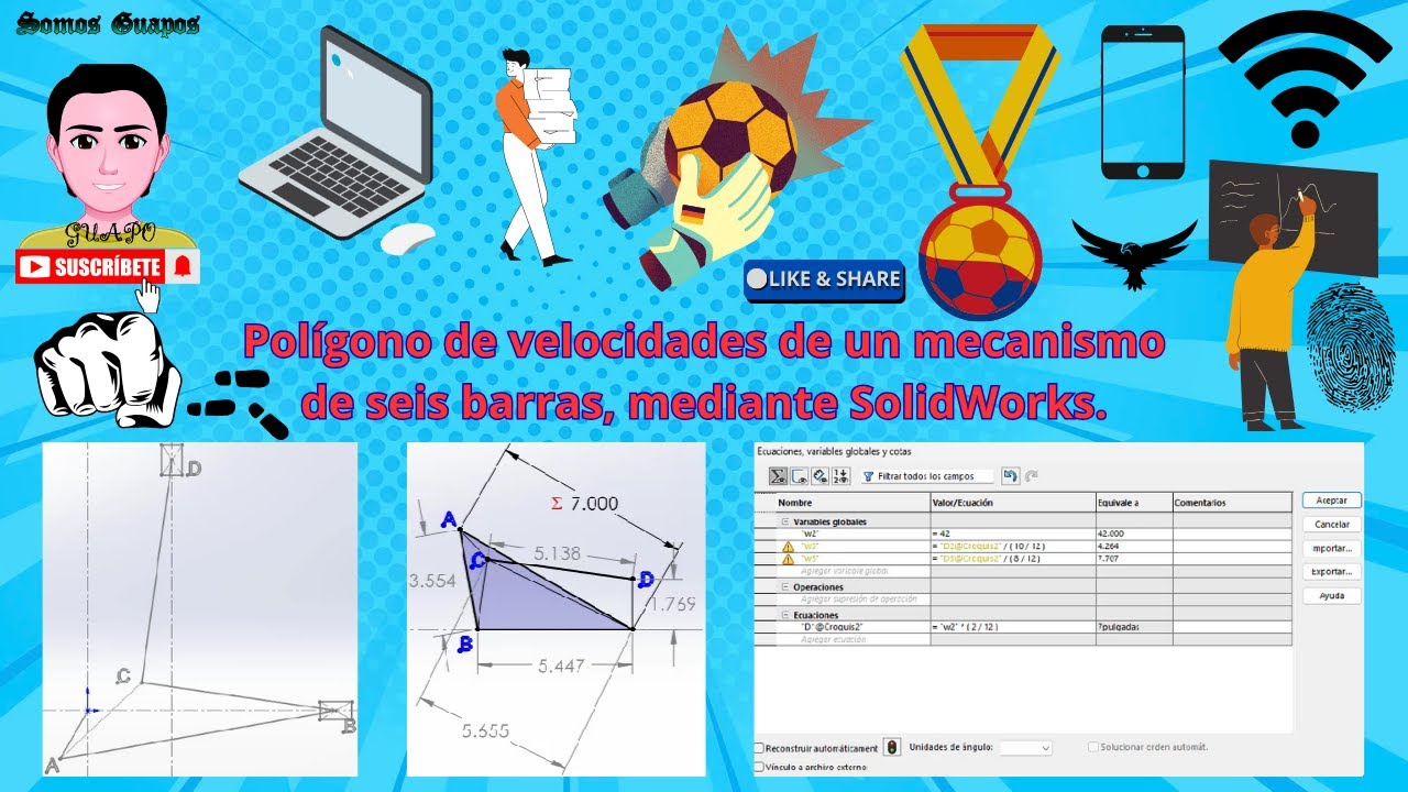 Polígono de velocidades de un mecanismo de seis barras, mediante SolidWorks