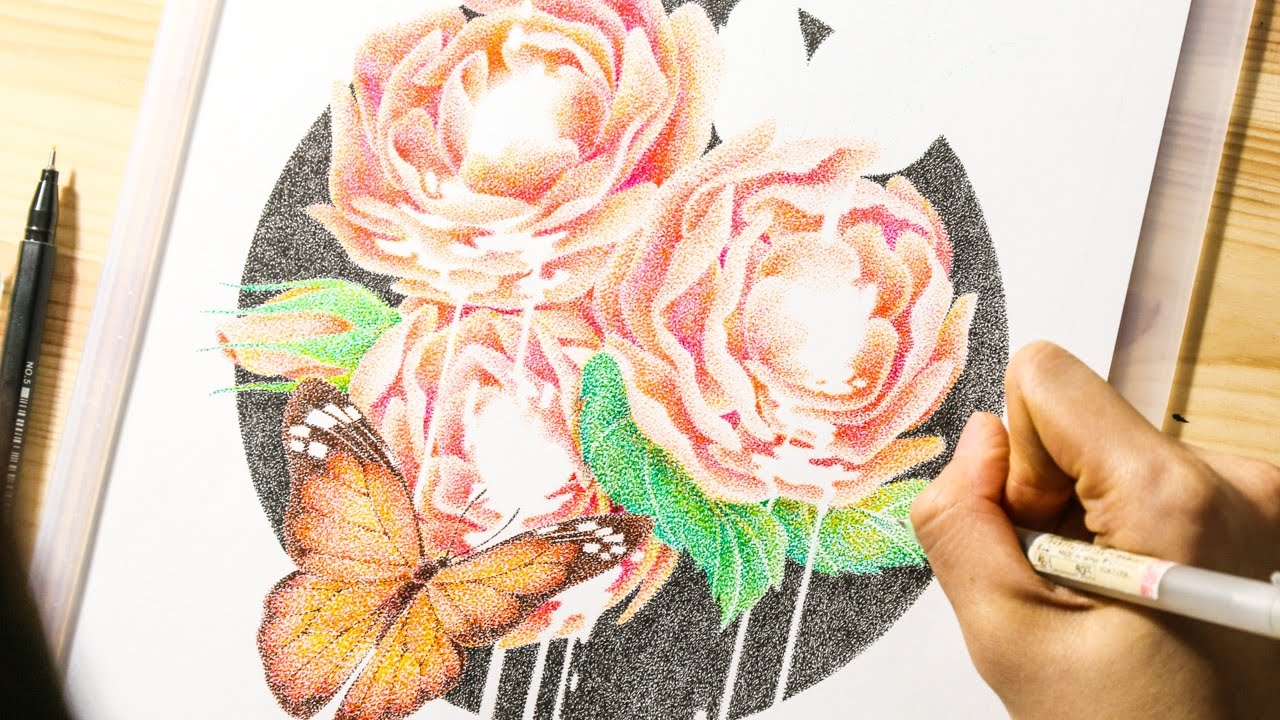 Pointillism timelapse - Insects and flowers