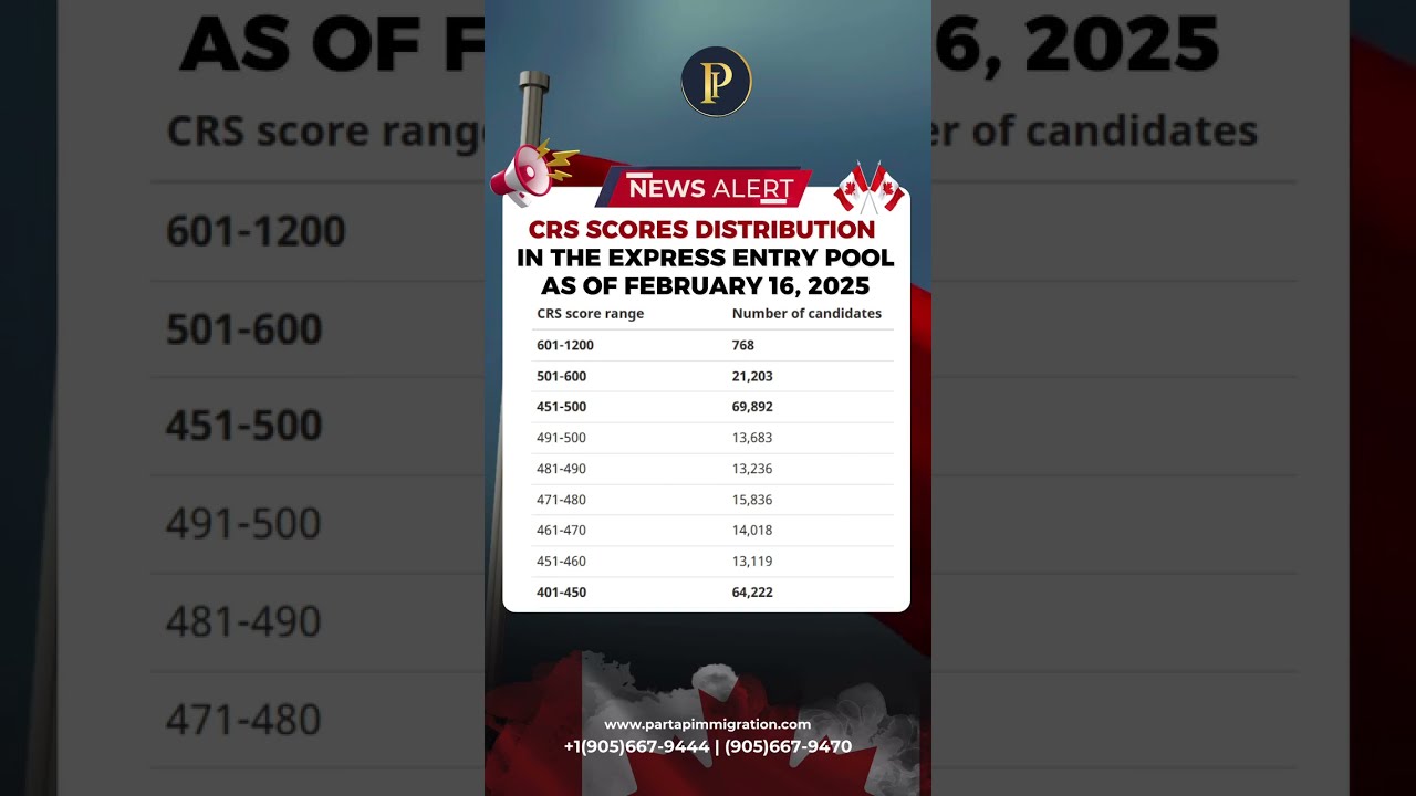 CRS score Distribution of candidates in the Express Entry Pool as of February 16, 2025 #canada #draw