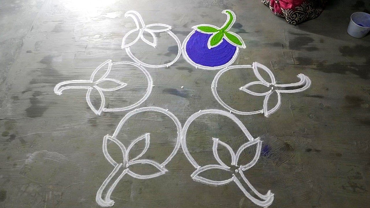 Chithirai madham easy rangoli|chukala muggulu| 7*4 dots Brinjal kolam|easy Brinjal Amazing rangoli