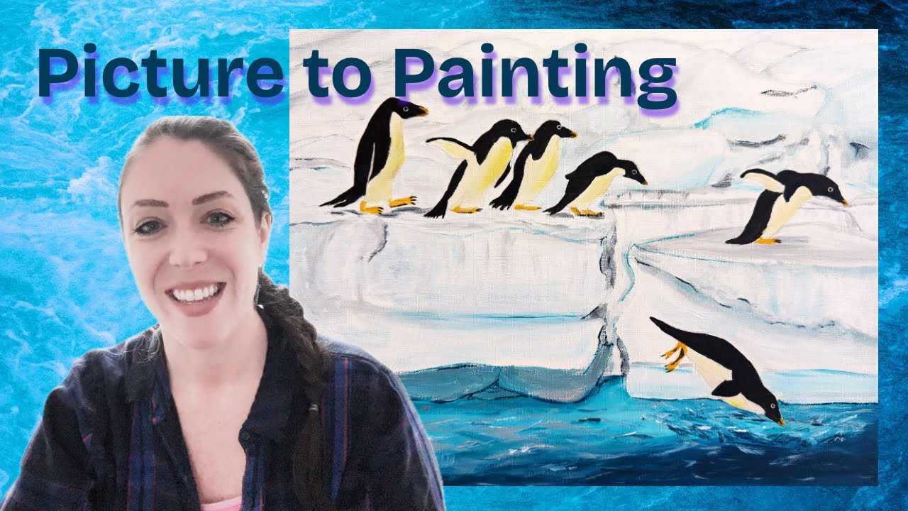 Turning a Photo Into an Acrylic Painting | Penguins Diving Into a Snowy Ocean