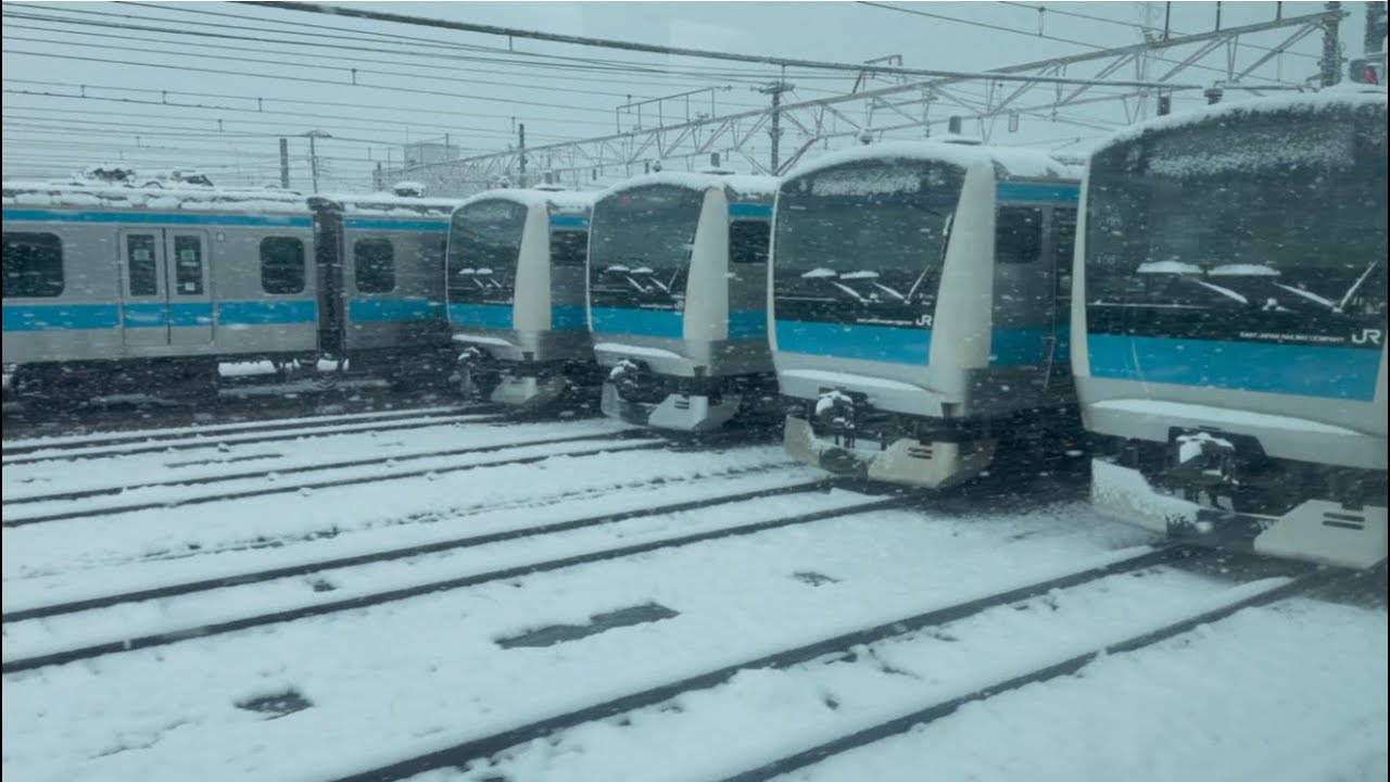 【4K高画質】東日本旅客鉄道首都圏本部管轄さいたま車両センター・さいたま運転区の西側の様子（2026.2.8.9:24）大雪で雪まみれですね👀
