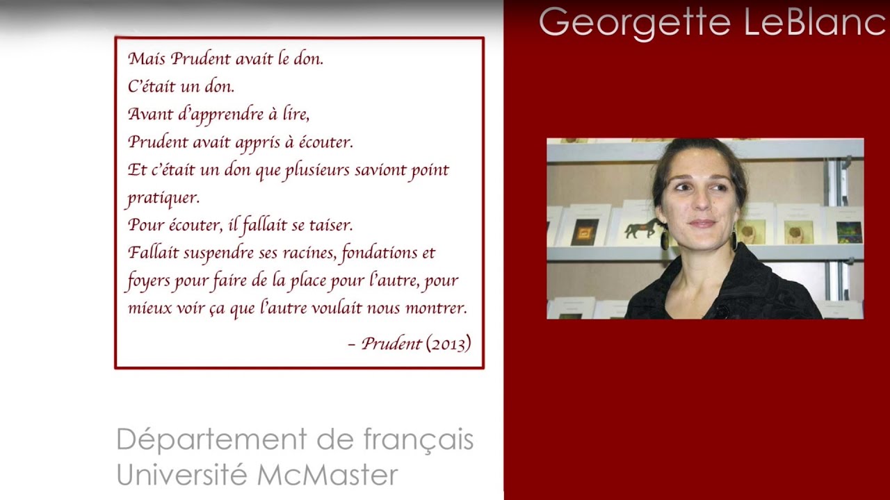 Department of French Guest Speaker: Georgette LeBlanc
