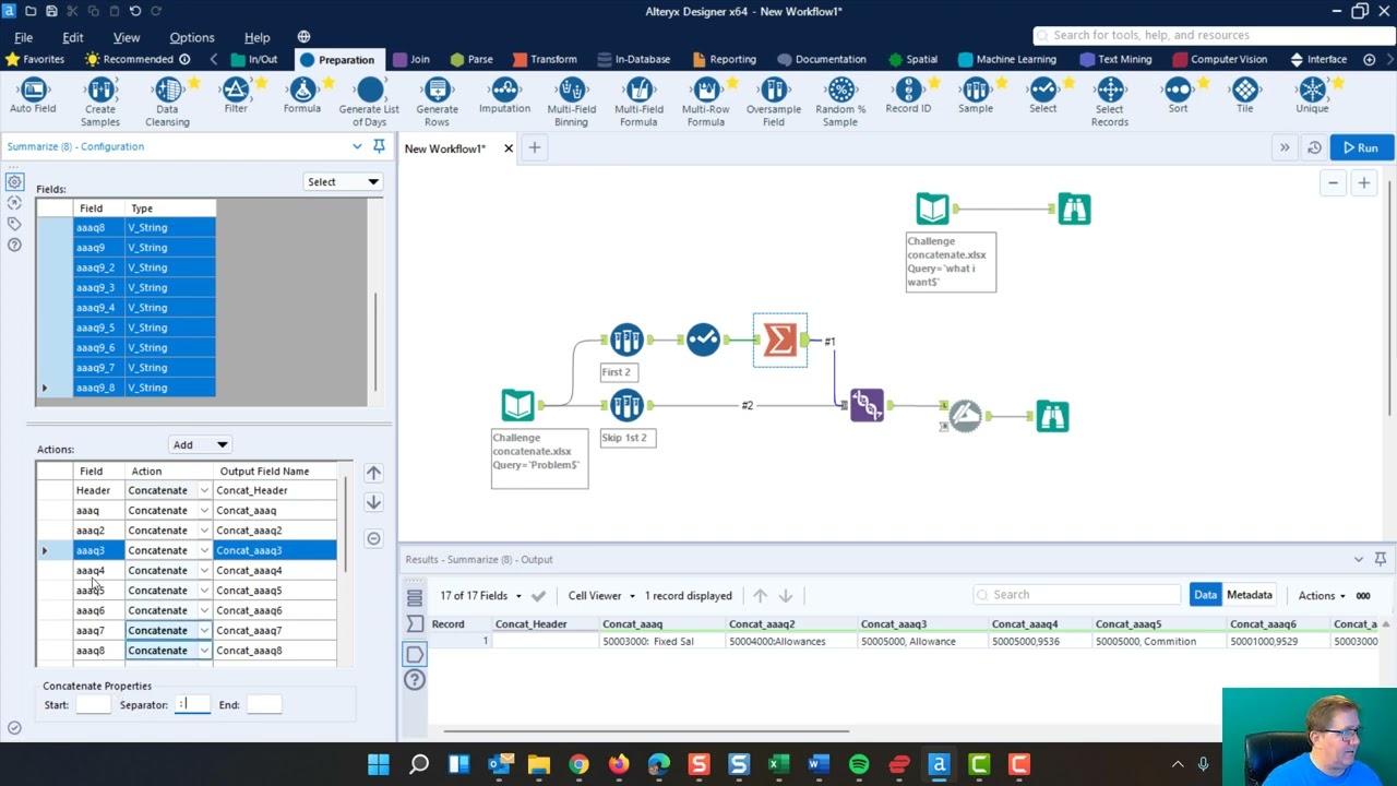 Alteryx Tutorials: Concatenating values of first two rows to use as table headers