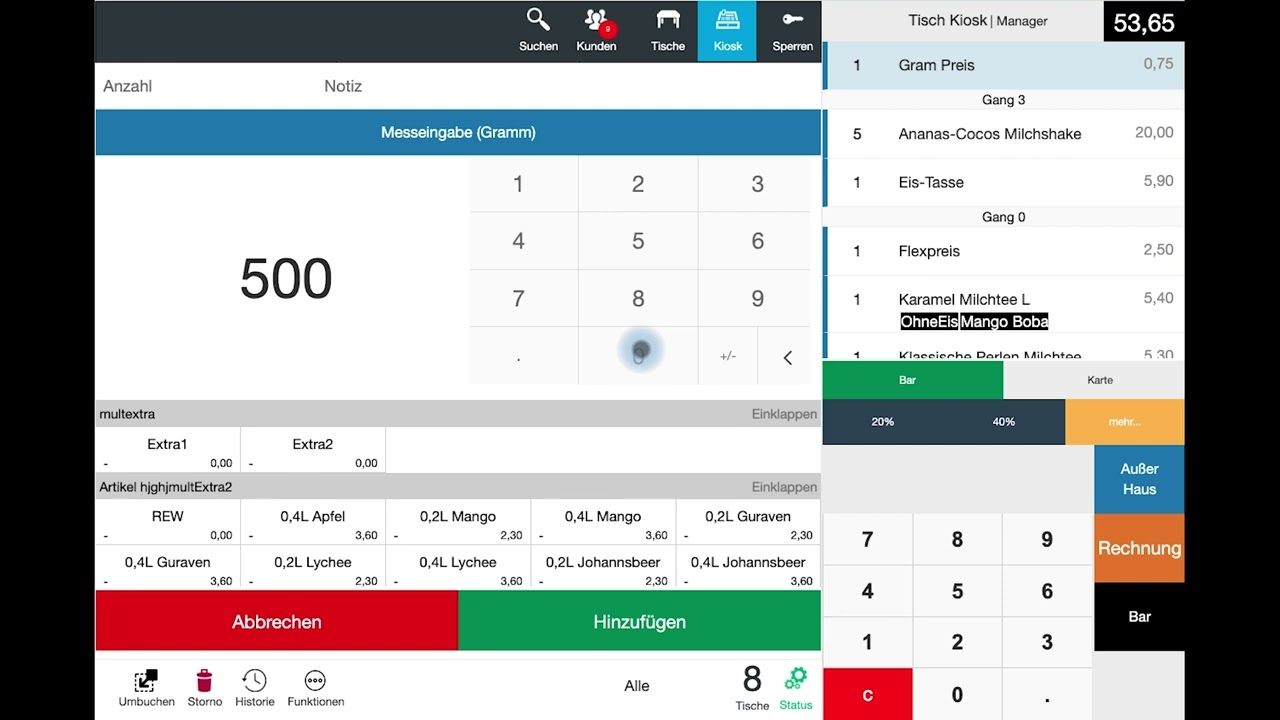 Artikel mit Preis pro Gramm bonieren | leafsystems Kassensystem Thekenverkauf
