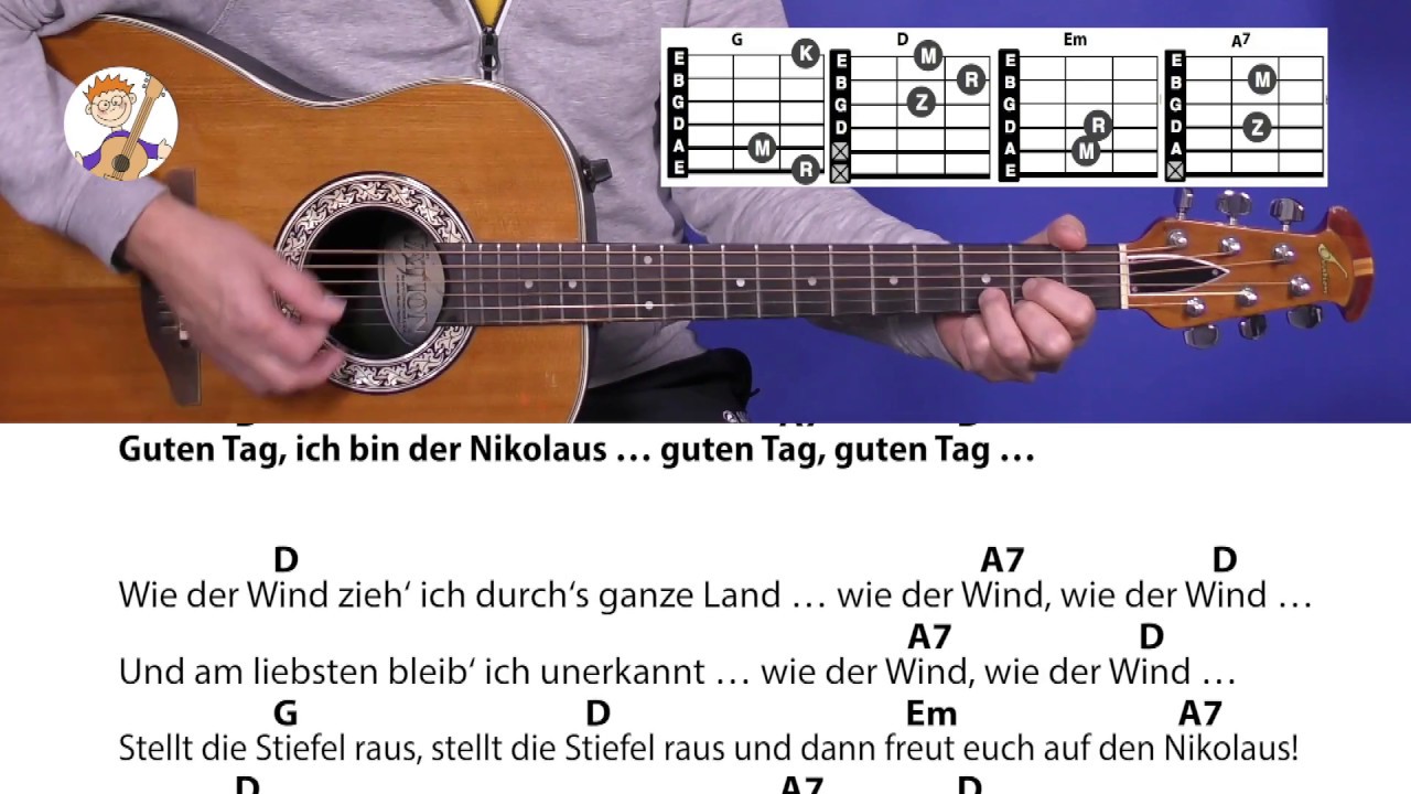 Guten Tag, ich bin der Nikolaus - Rolf Zuckowski, mit Akkorden & Text für Gitarre