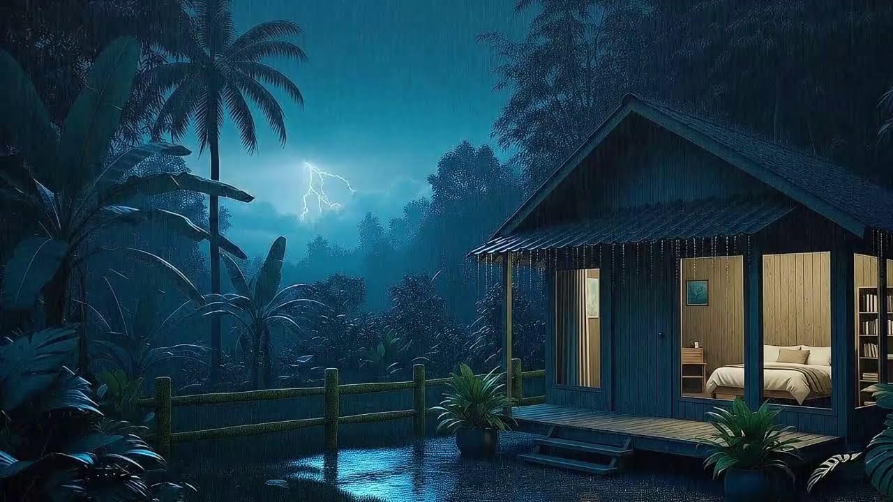 Soft Rain and Soft Storm Slow Thoughts Fast Sleep in a Quiet Jungle Cabin 🌧️