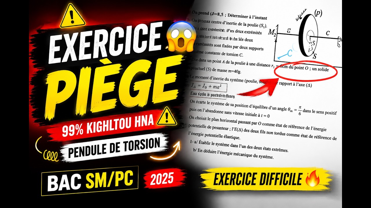 Pendule de Torsion 🔩 | Exercice Difficile Résolu - 2 Bac SM/PC