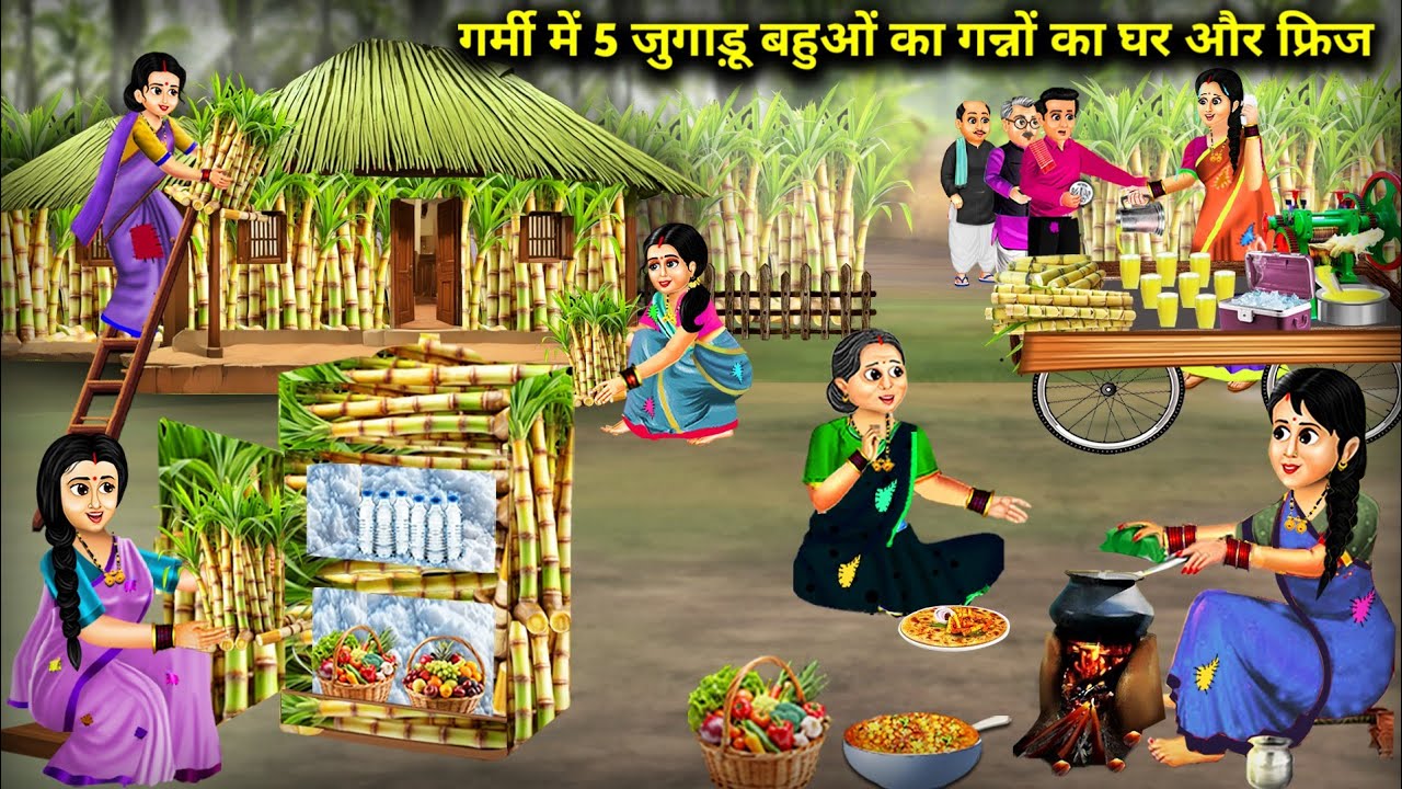 गर्मी में 5 जुगाड़ू बहुओ का गन्नो का घर और फ्रिज | 5 Jugadu Daughter -In -Laws House | Cartoon Video