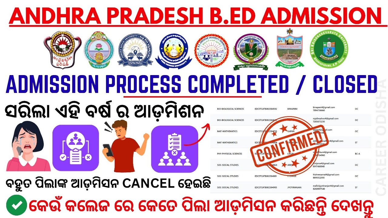ବହୁତ୍ ପିଲାଙ୍କ ଆଡ଼ମିଶନ ହୋଇ ପାରିଲା ନାହିଁ Andhra B.Ed ଆଡ଼ମିଶନ Close ହେଲା / College Wise Allotmenet 2025