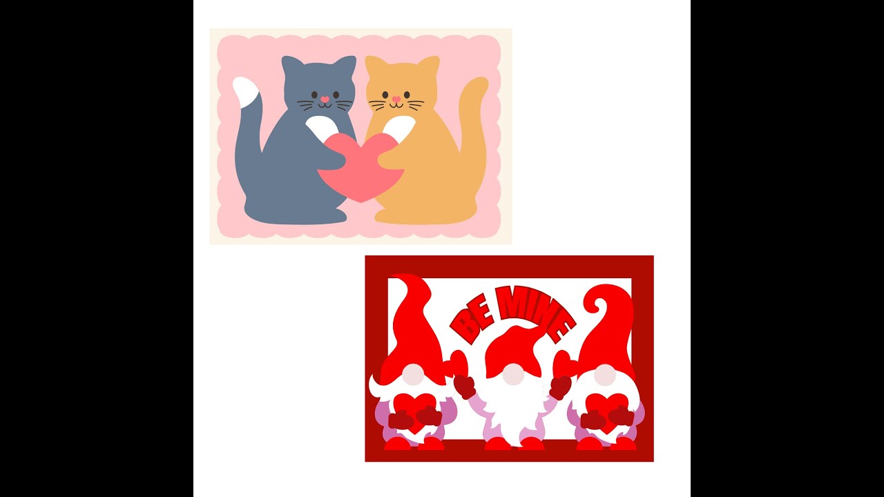 Valentine SVG Card Tutorials, Kitten Card with hearts, Be Mine Gnomes Card