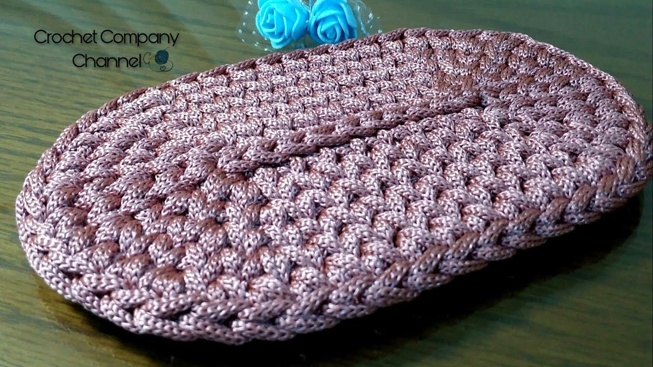 كروشيه قاعده شنطه بيضاويه بغرزه السنبله _ Crochet Oval Base For Bags