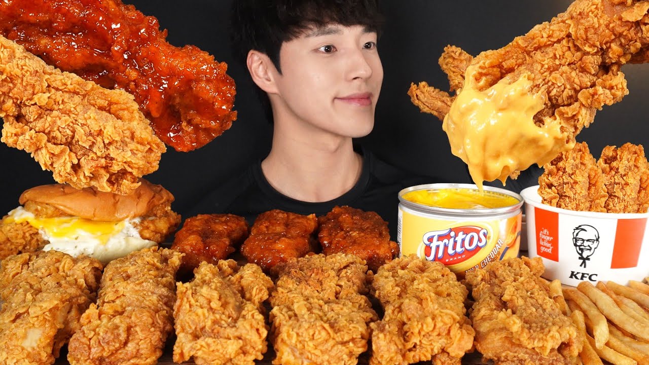 ASMR MUKBANG KFC FRIED CHICKEN & SWEET AND SPICY CHICKEN & MASHED POTATO GRAVY TOWER BURGER & FRIES