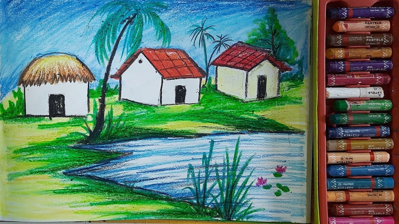 Very easy Village landscape scenery drawing || Easy Village scenery drawing ||nidal Drawing Tutorial