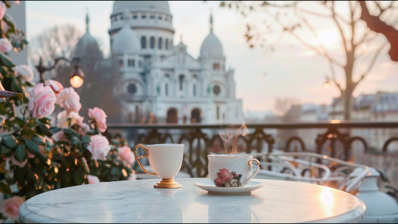 🌷Rose-Gold Evening at Montmartre | Coffee & Keys #relaxingmusic #pianojazz
