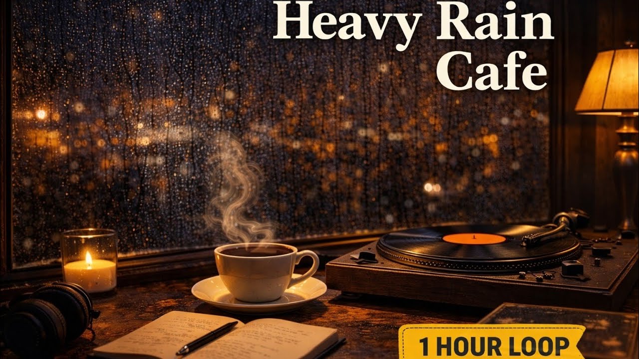 Heavy Rain Cafe 🌧️ Lofi Study Vibes (1 Hour)