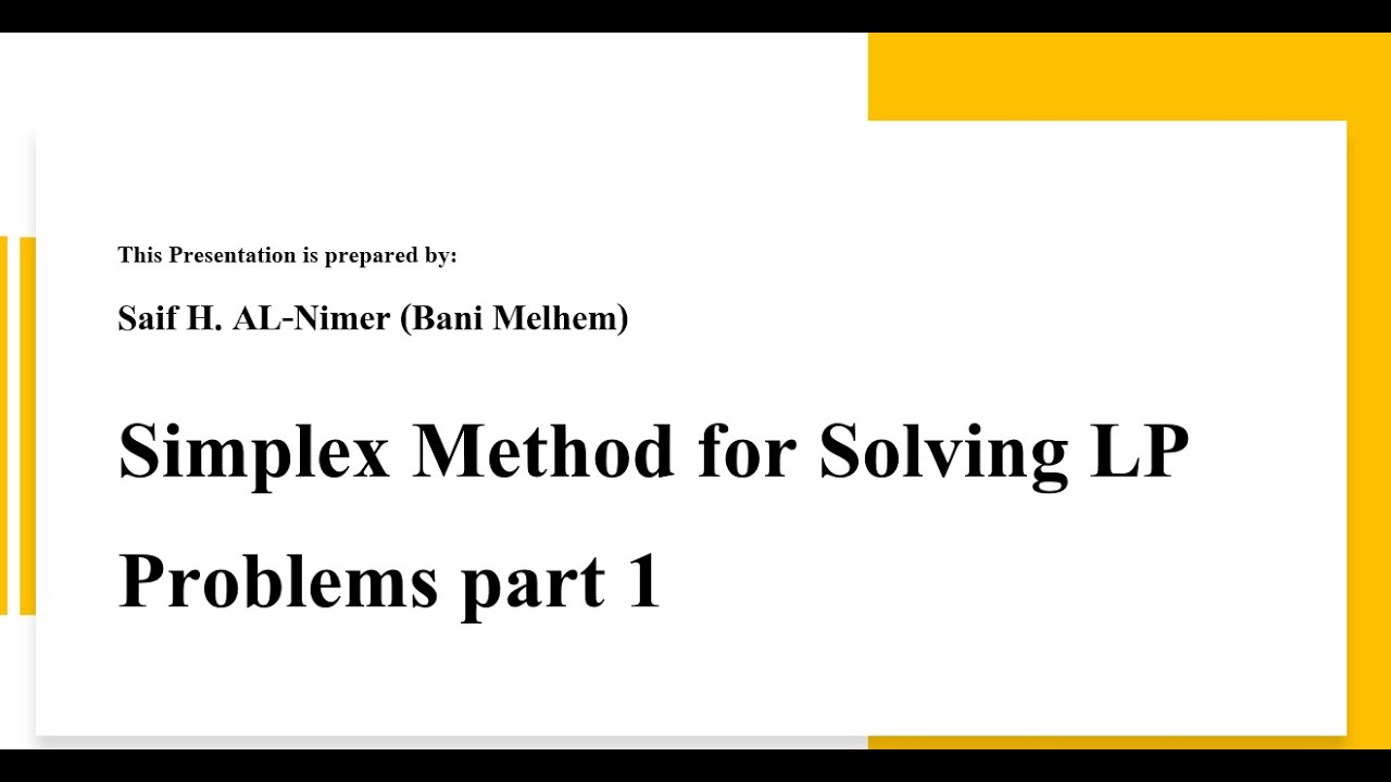 Simplex Method part 1 شرح