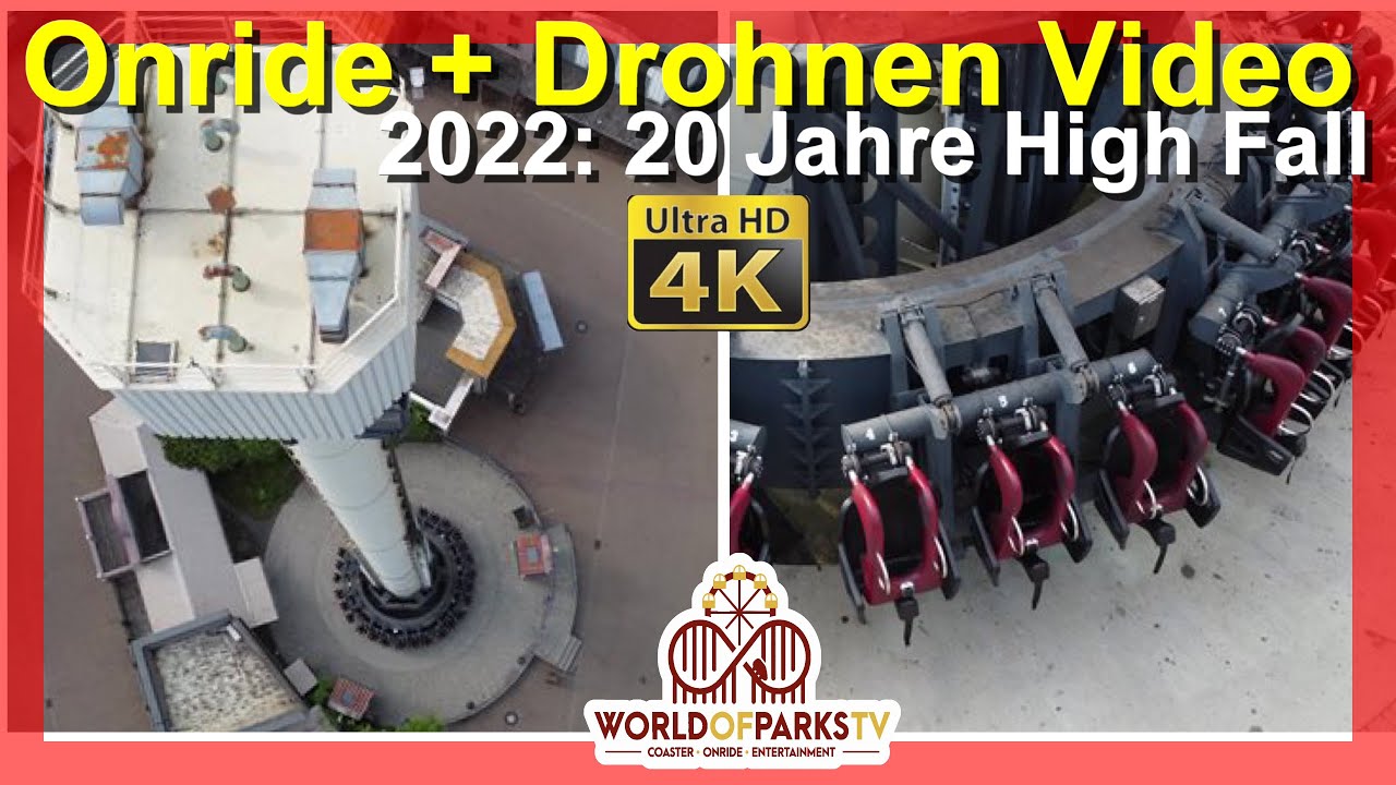 The High Fall Onride - Movie Park Germany 2022 - Free Fall Tower POV + Drohnen Off Ride aus der Luft