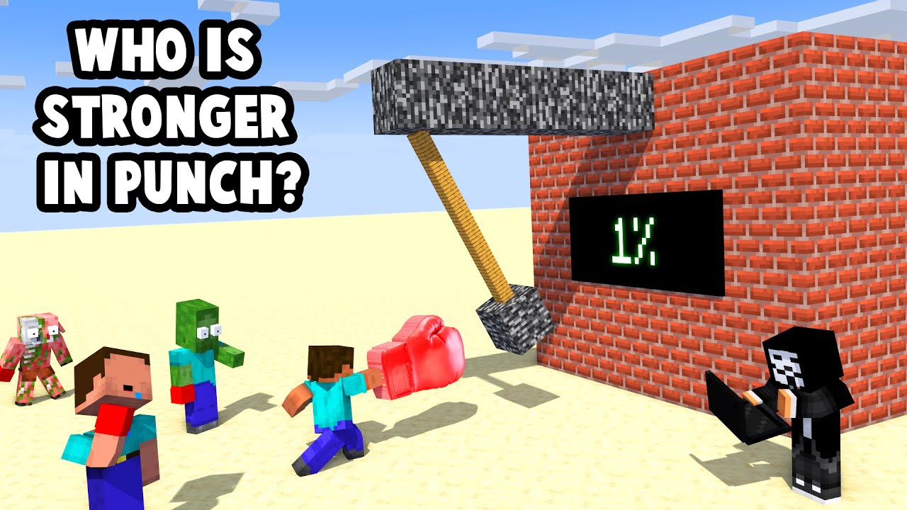 Monsters & Herobrine : WHO IS STRONGER IN PUNCH TEST? - Minecraft Animation