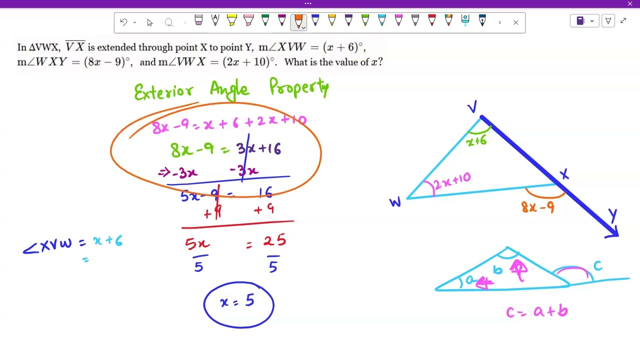 Interior/exterior angle triangles
