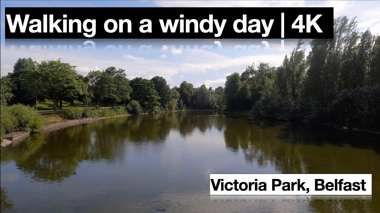 Walking in Victoria Park, Belfast | 4K ambient city sounds | Binaural sounds windy day.