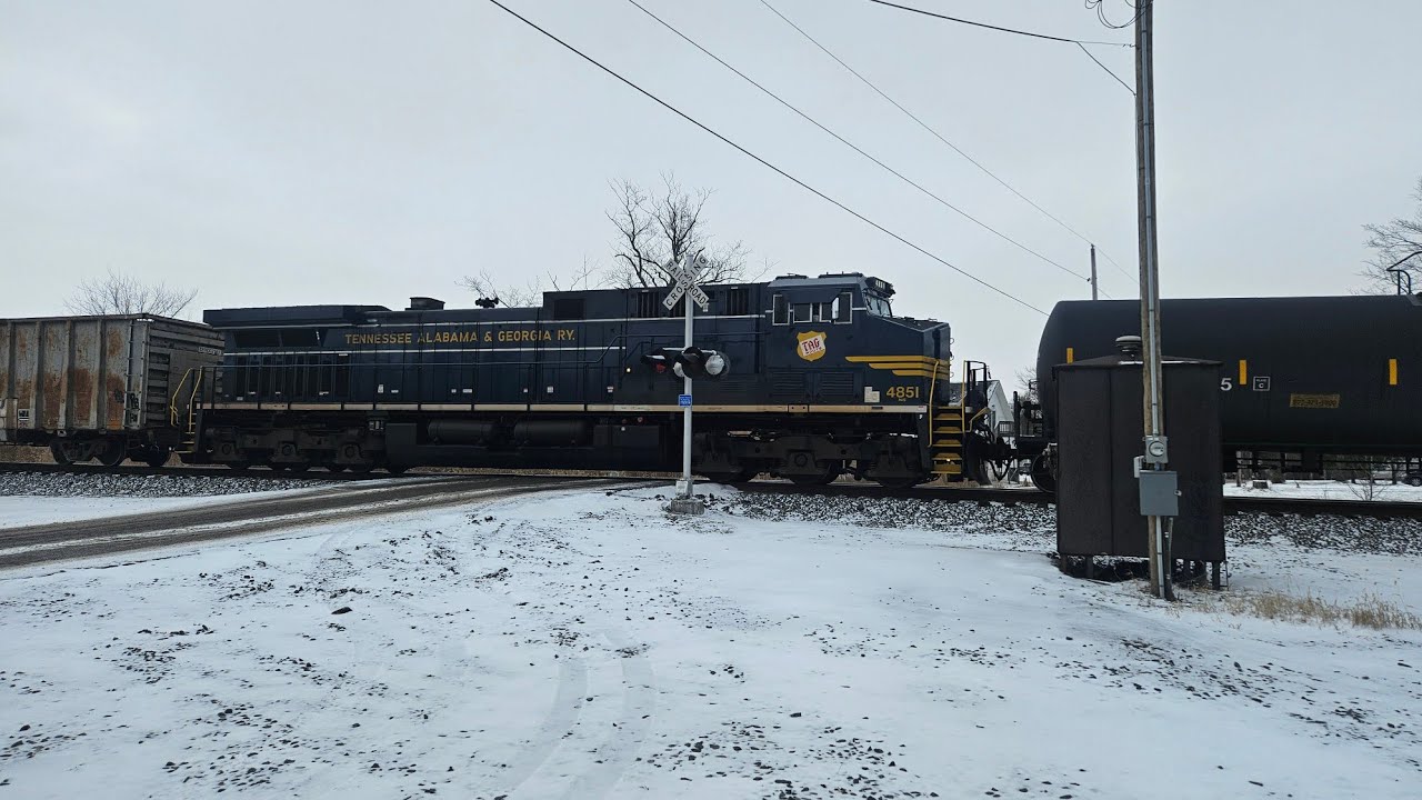 Norfolk Southern 171 with NS 4851 TAG Heritage Unit as a mid DPU in Alliance, OH 1 16 26 4K