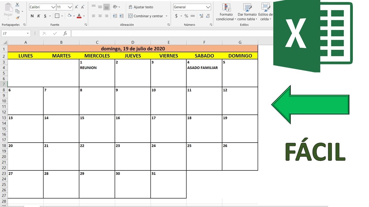Como hacer un calendario en excel