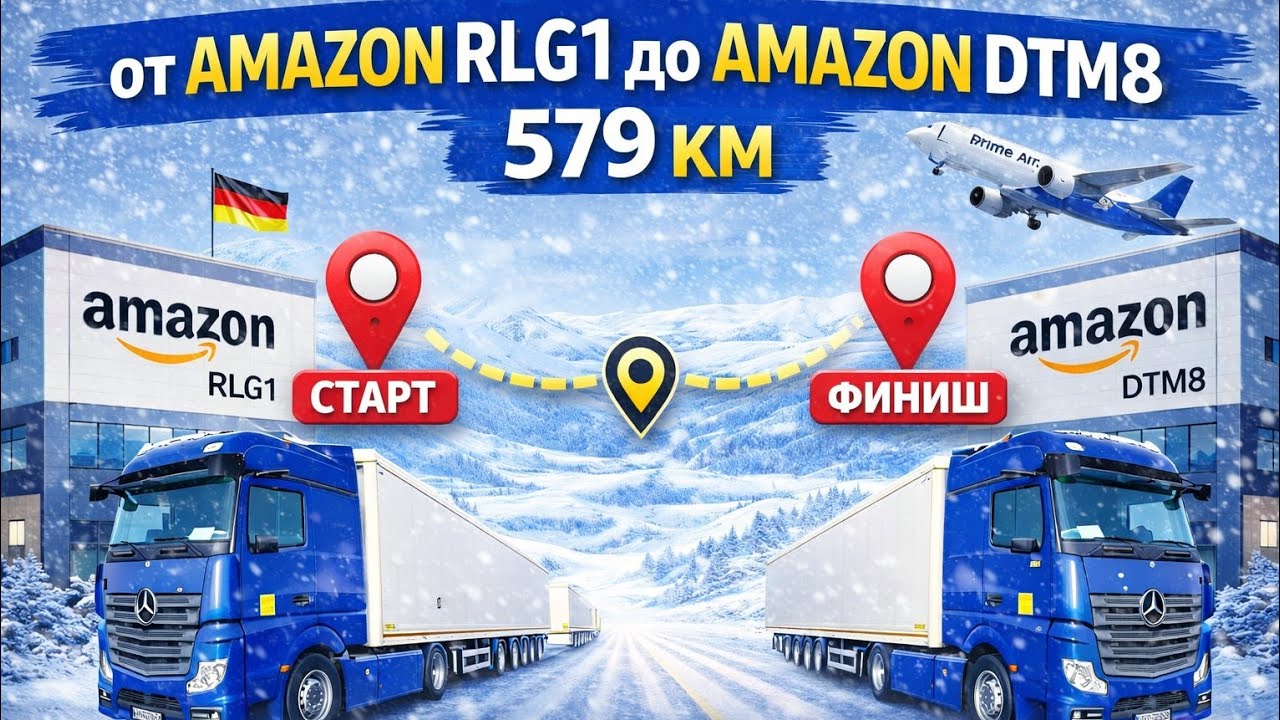 Маршрут Amazon: RLG1 → DTM8 | 579 км логистики 🚛❄️