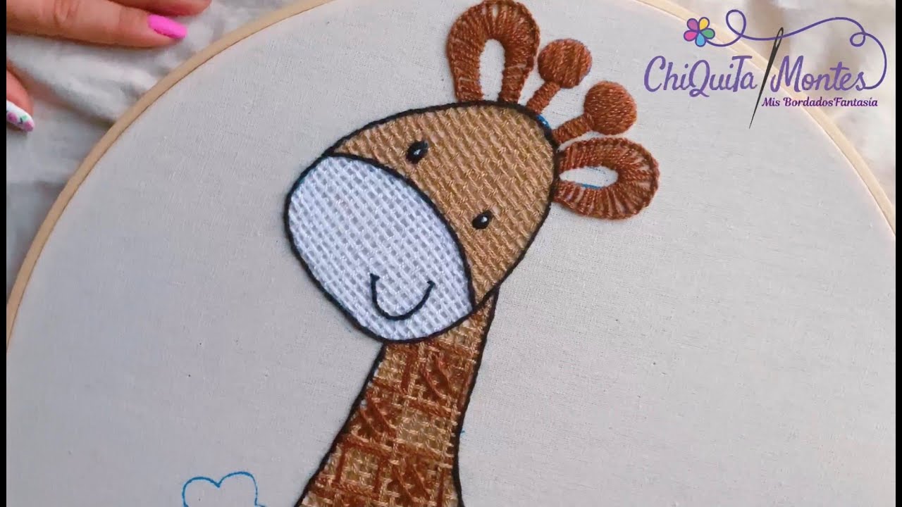 Bordado Fantasía Jirafa 1 / Hand Embroidery Giraffe with Fantasy Stitch