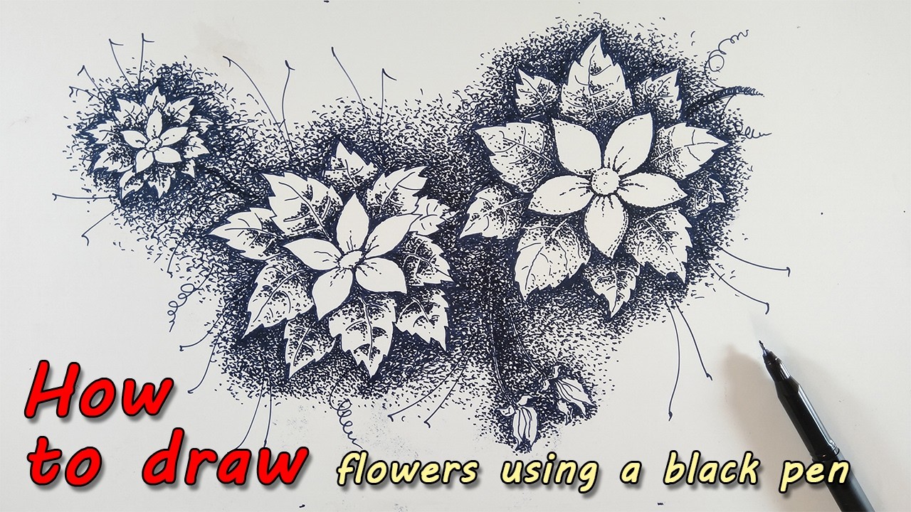 How to draw flowers using a black pen | flower art