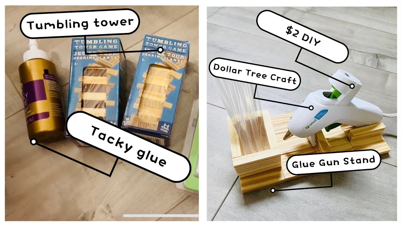 Dollar Tree DIY crafter's glue gun / gun stick stand made from $1 tumbling tower toy