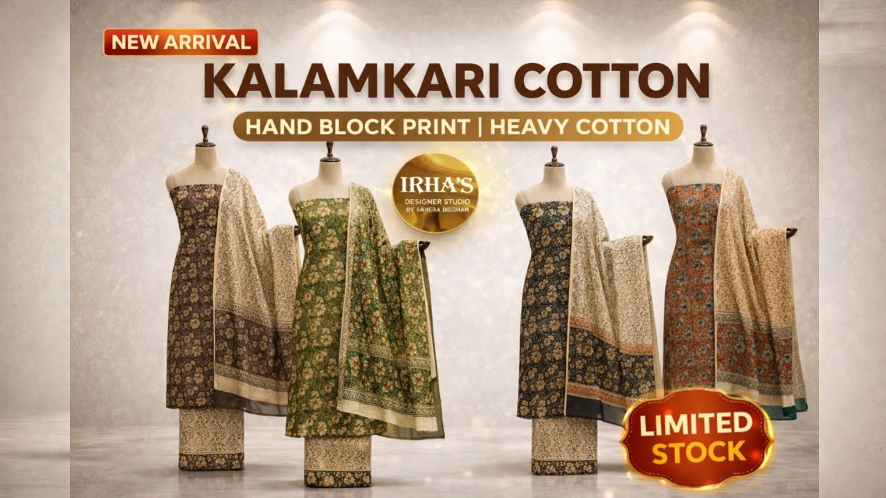 Cotton Kalamkari Hand Block Print 3 Piece Sute Salwar Collections | Irha's Designer Studio #Cotton 