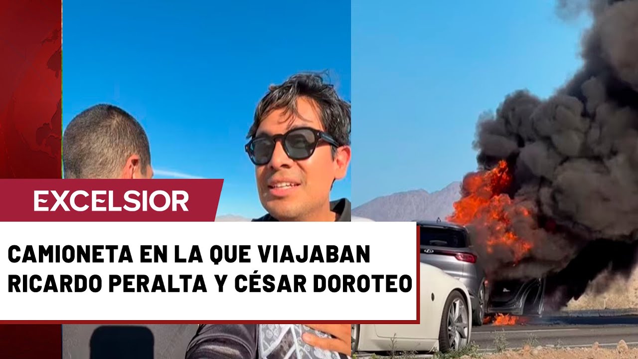 Se incendia auto de Ricardo Peralta y C&eacute;sar Doroteo en carretera de Baja California