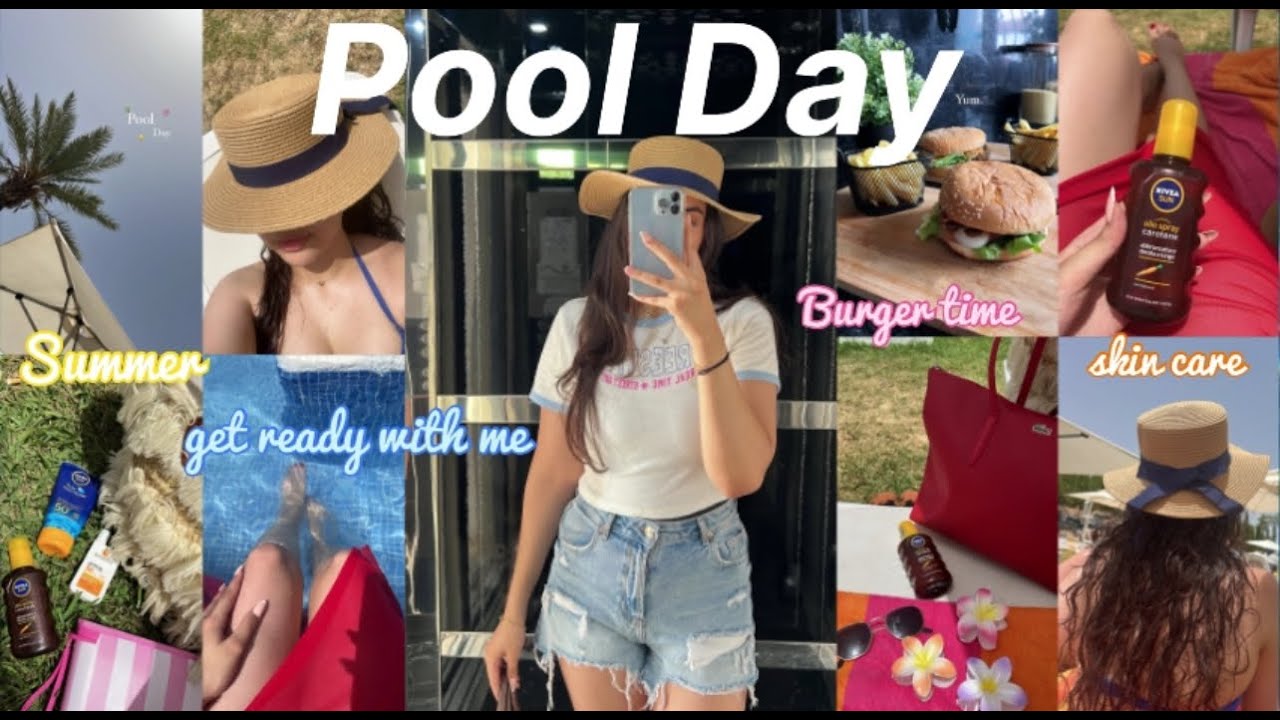 POOL DAY 🌴☀️| دوزت نهار كامل ف Aquaparc 🏖️(GRWM🎀, Skin care☘️,Burger recipe🍔...)