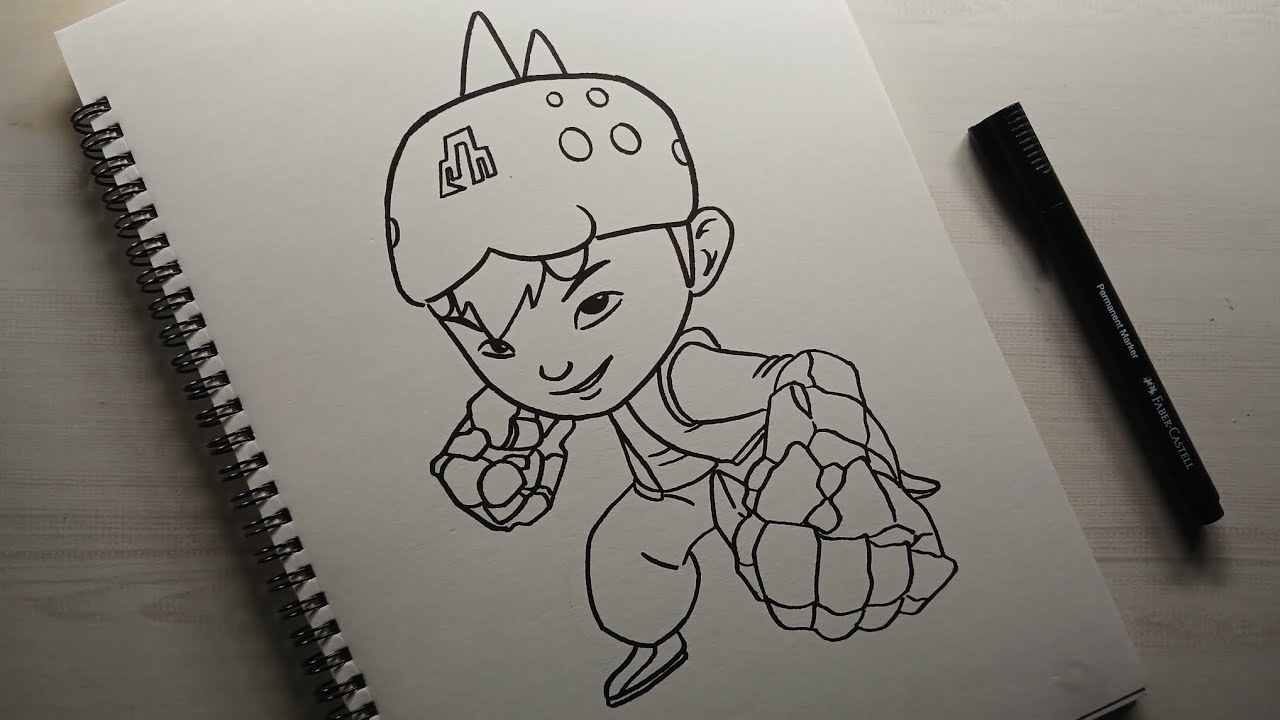 Lukis Boboiboy Gempa dengan pen marker