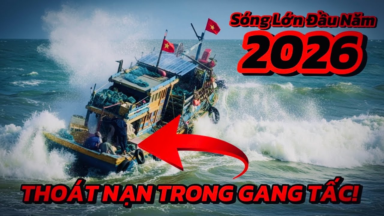KINH HOÀNG ĐẦU NĂM 2026! Sóng Đánh Qua Nóc Ghe Ở Biển Lagi – Người Suýt Rơi Xuống Biển!