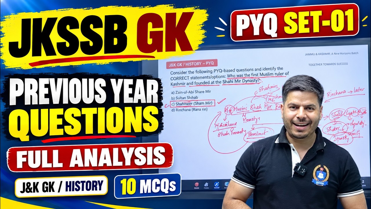 JKSSB GK Previous Year Questions 2026 | J&K GK PYQ Set 01 | Latest Pattern MCQs with Full Analysis