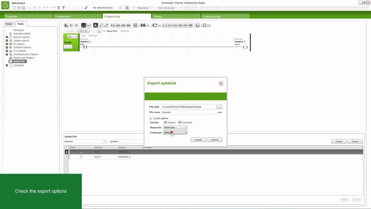 Tutorial SoMachine Basic - Exporting and Importing Symbols from a .csv