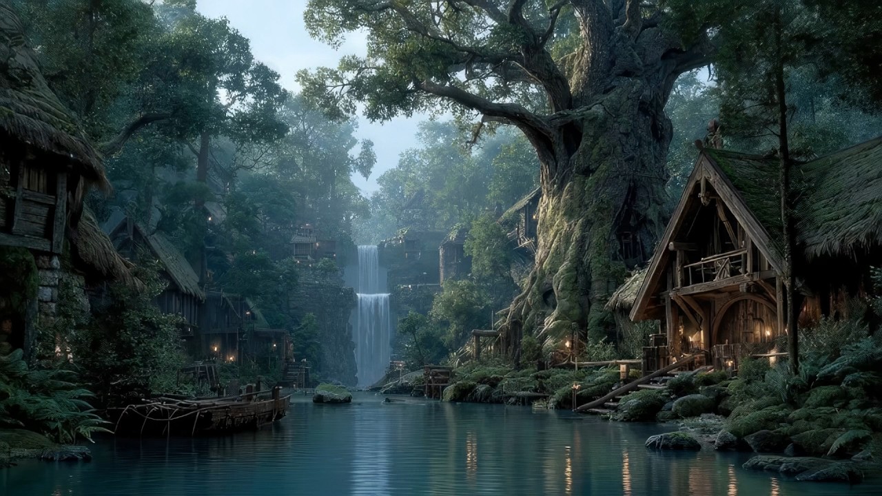 Peaceful Celtic Harp & Flute | Mystical Woodland Village by a Quiet River