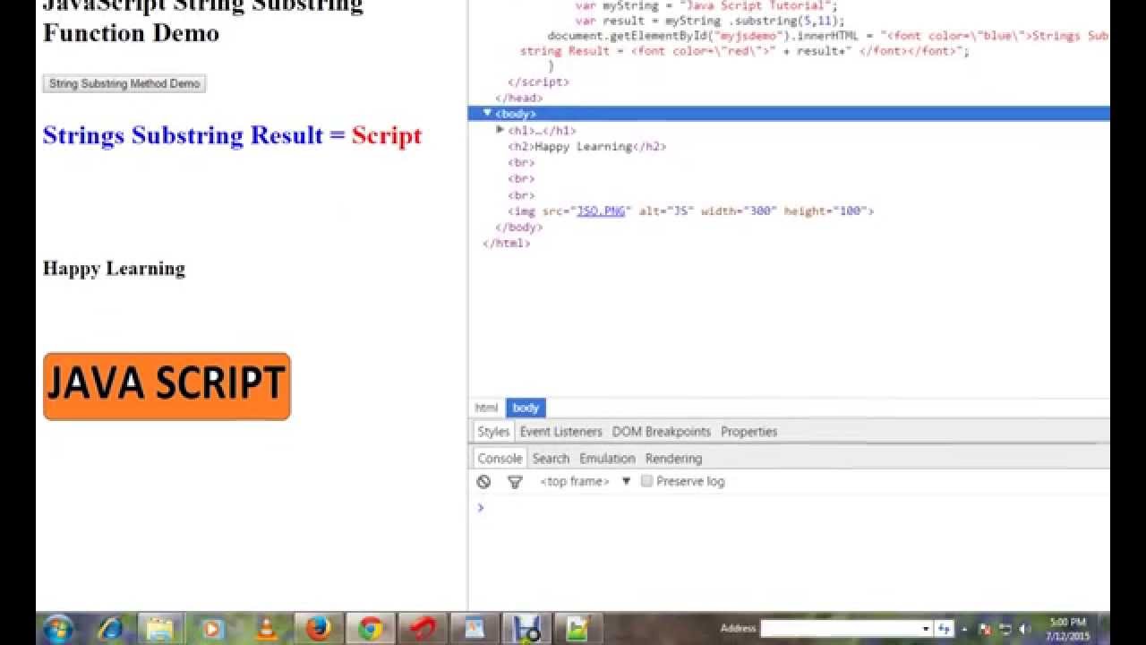 STRINGS SUBSTRING METHOD IN JAVASCRIPT   DEMO