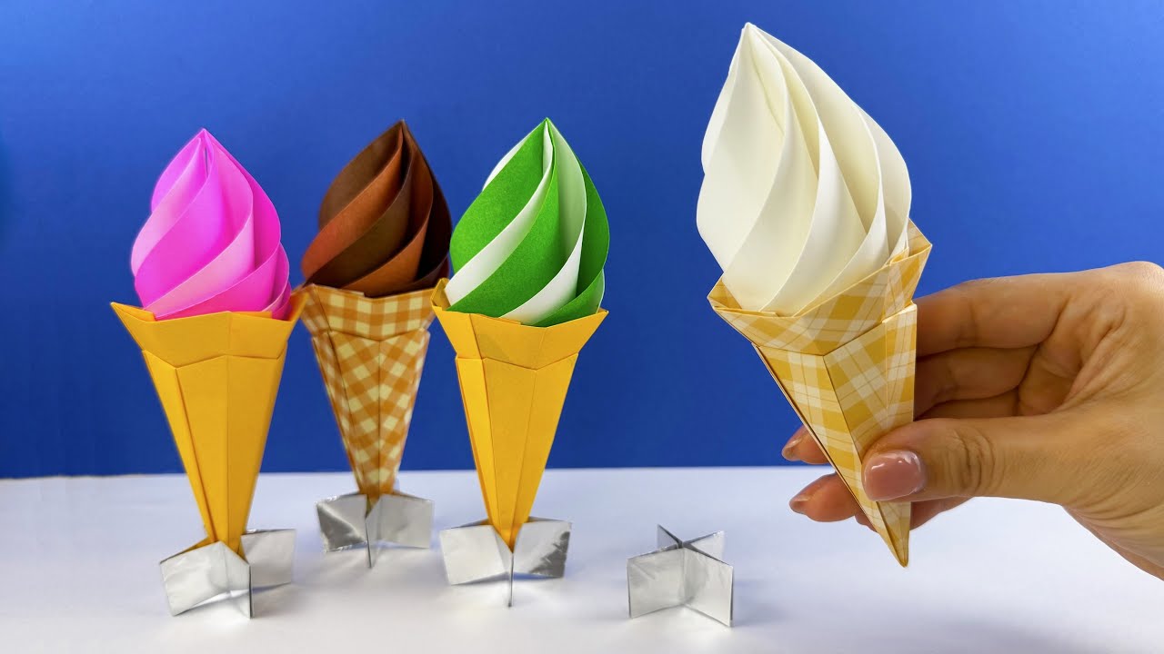 【折り紙】美味しいソフトクリーム🍦How to make soft serve ice cream#アイス#スタンド#ice#簡単#冰淇淋#コーン#아이스#折り方#おりがみ#折紙#origami#摺紙